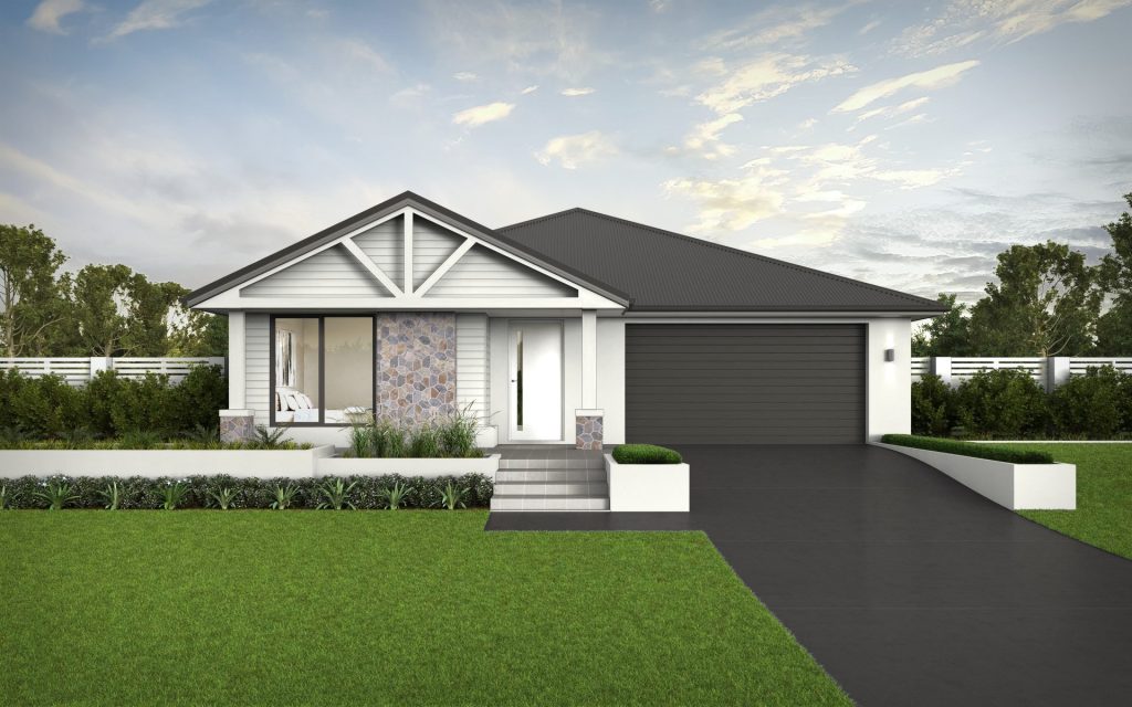 Modern residential facade for the Richmond 24 design at Haven Estate Cambewarra, featuring the Lodge architectural style with natural textures and contemporary lines.